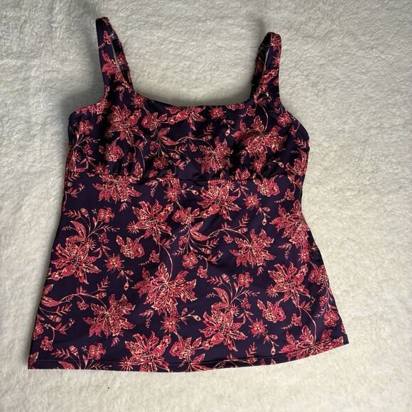 NWT Lands'‎ End Floral Built In Bra Tankini Swim Top Women's 12 Adjustable - Picture 1 of 7